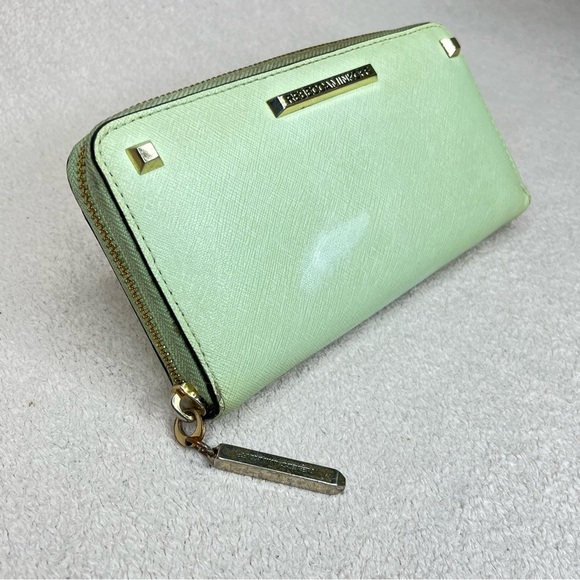 Rebecca Minkoff Saffiano Leather Zip Women’s Wallet-Mint Green-Designer-Luxury - Picture 3 of 12